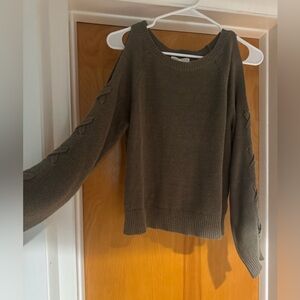 Aeropostale Olive Green Cold Shoulder Sweater